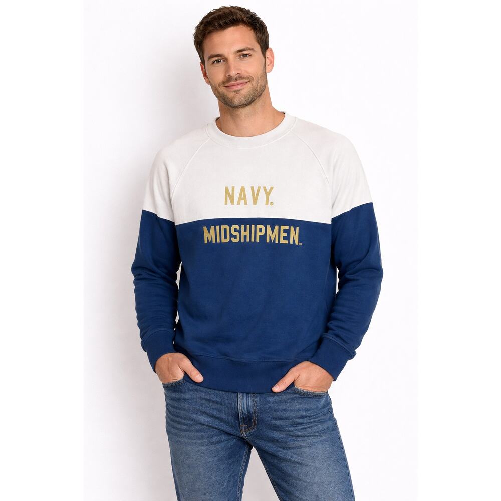 Hillflint Navy Midshipmen Sweatshirt Mens Large White Blue Colorblock Collegiate